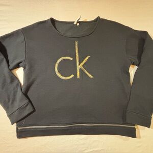 Calvin Klein Jeans CK Logo Black Sweatshirt XL Side Zip Cotton Blend